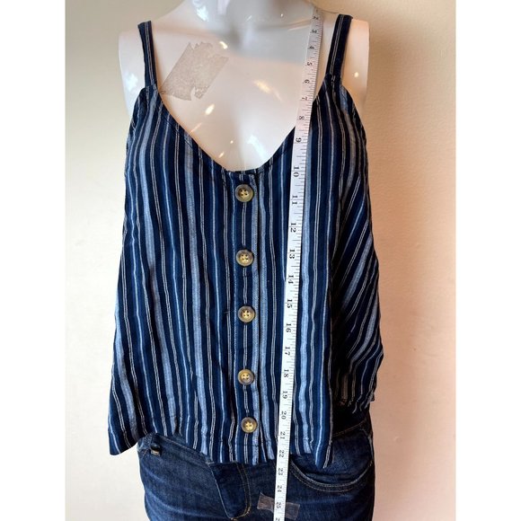 Hollister Women Tank Blouse Striped Backless Front Button V Neck Blue White S - Picture 3 of 7